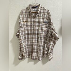 Columbia Plaid performance Men's Shirt - White and Brown lsu tigers